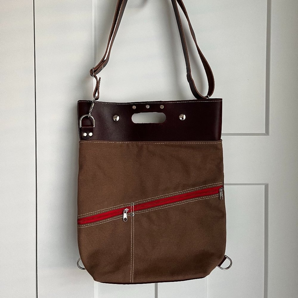 XOBruno Alvar Convertible Tote Backpack Bag Leather and Canvas